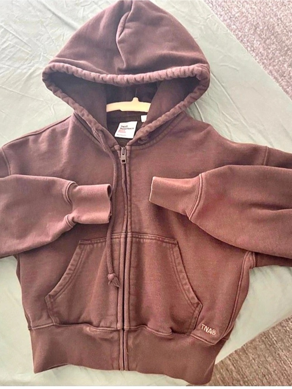 Aritzia TNA Extra Fleece Boyfriend Zip Hoodie Brown XS